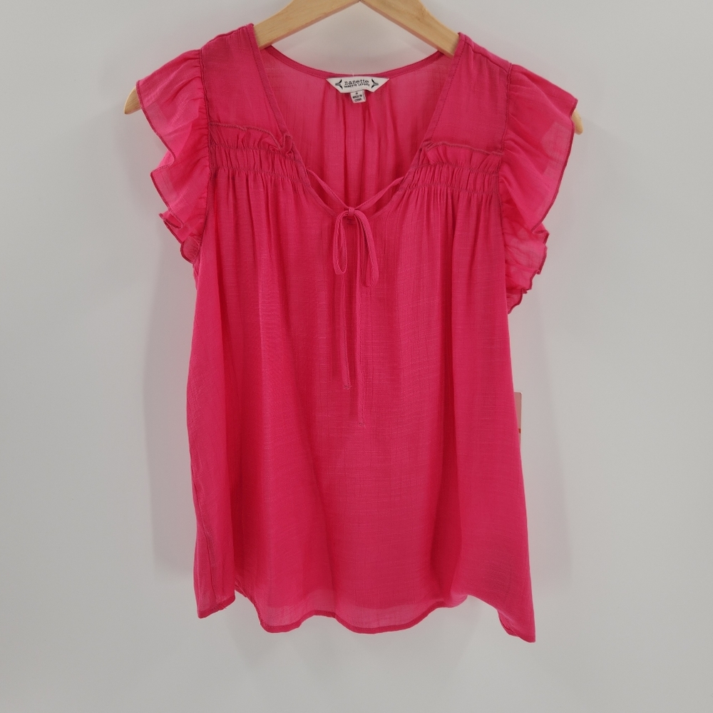 Nanette Lepore Hot Pink Flutter Sleeve Tie Front Top Womens Size Small